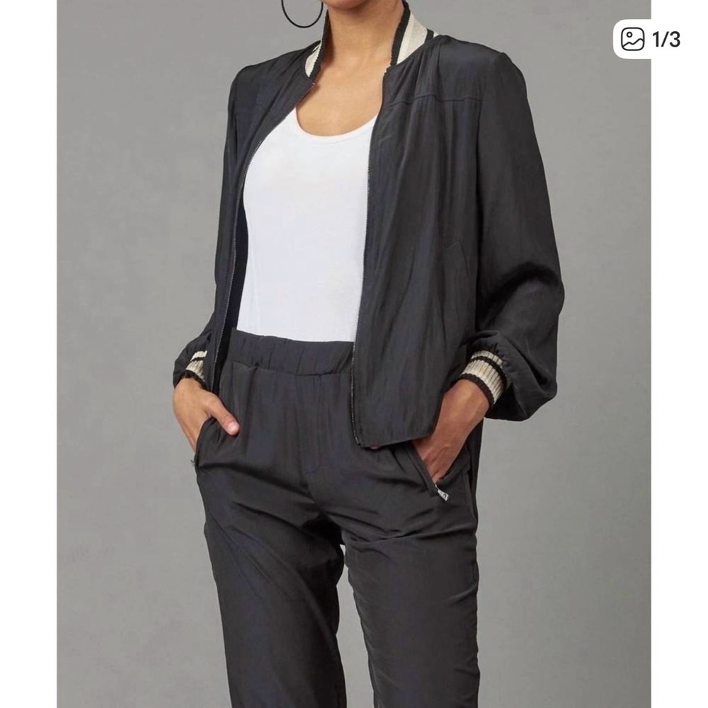 NEW LOLA & SOPHIE silk luxe baseball jacket in black very light no lining.